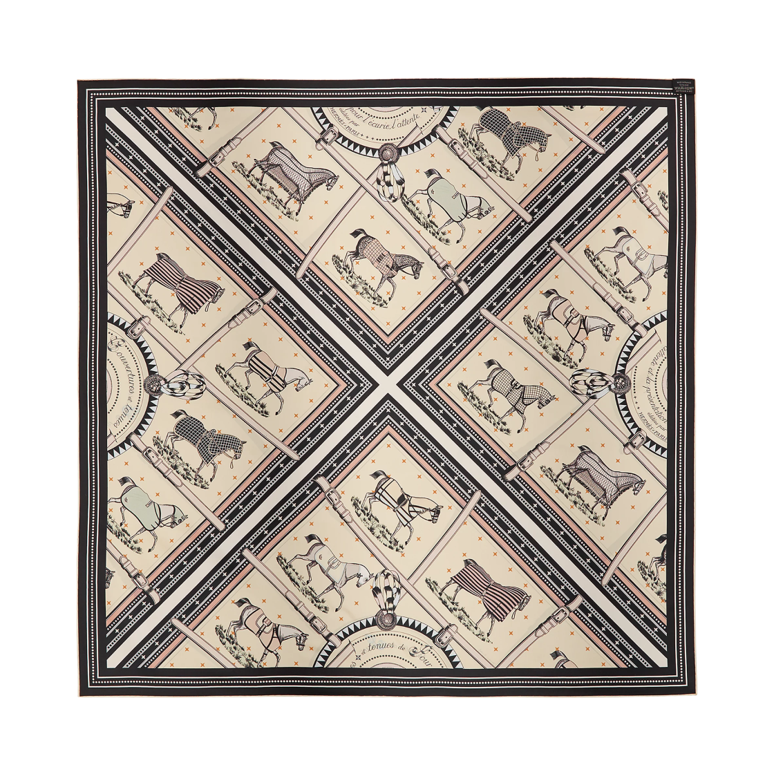 (W) 에르메스 쿠베튀르 에 테뉘 드 주르 더블 페이스 스카프 90 크렘 루즈 아쉬 누아((W) Hermes Couvertures ET Tenues De Jour Double Face Scarf 90 Creme Rouge H Noir) - 2