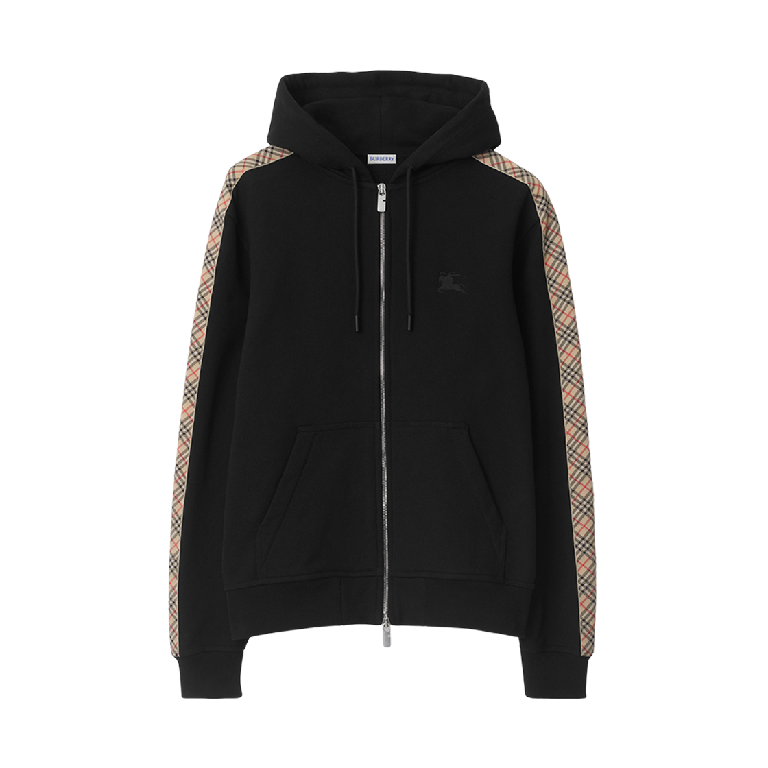 8110790 Burberry Check Trim Cotton Zip Hoodie Black