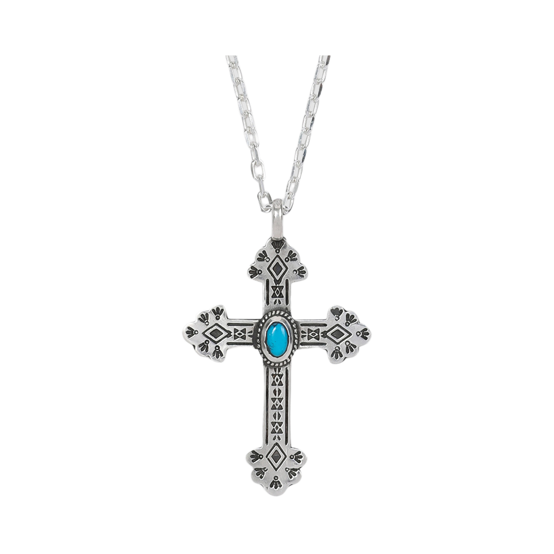 더가이즈X렌도 925 실버 십자가 터키석 펜던트 실버 체인 목걸이 60cm(The Guys X Rendoe 925 Silver Cross Turquoise Pendant 60cm)