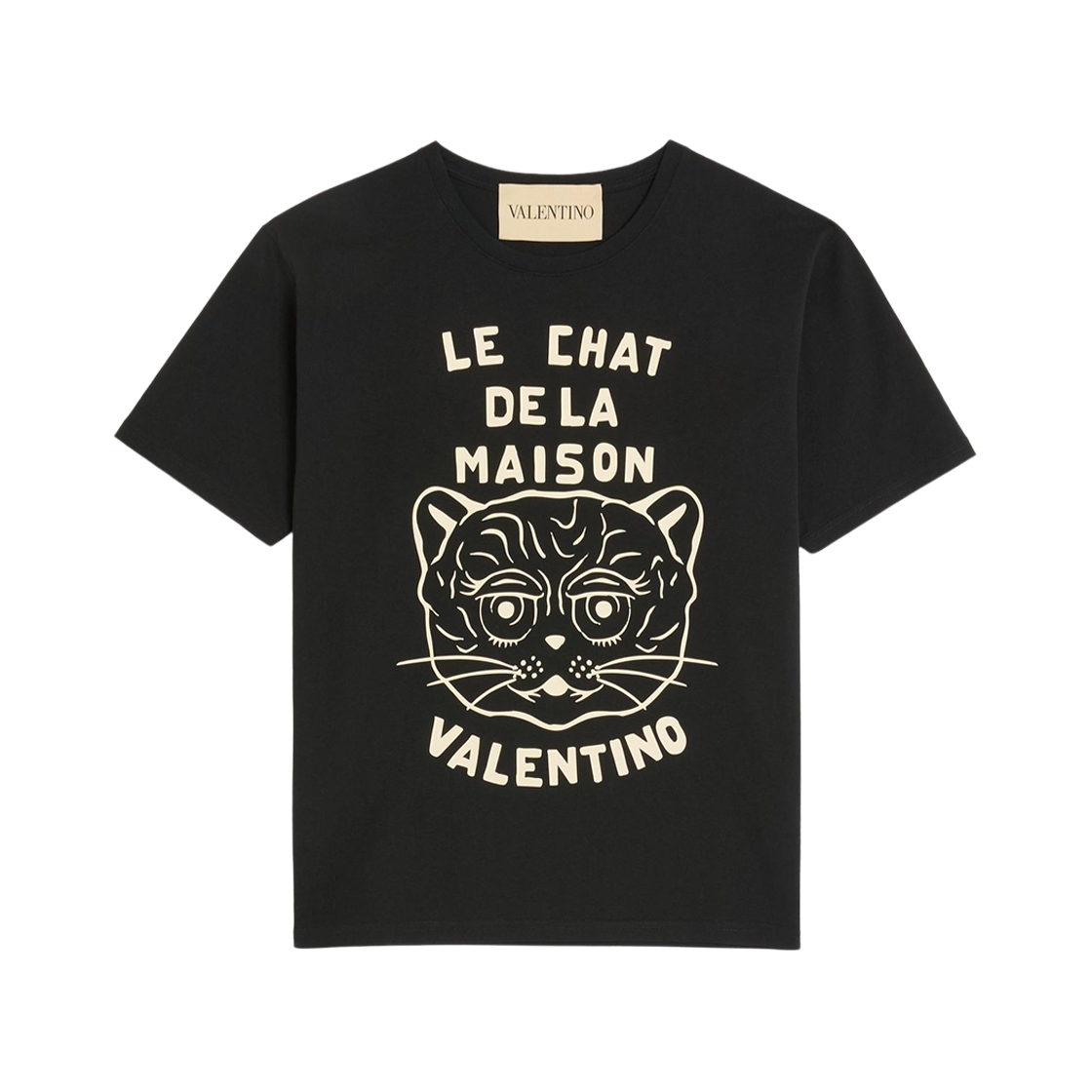 MG16PB329RA Valentino Cotton T-Shirt with Le Chat De La Maison Print Black Butter