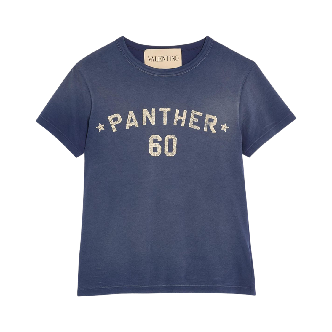 MG17EAYDAEW Valentino Cotton T-Shirt with Chez Valentino Print and Patch Blue