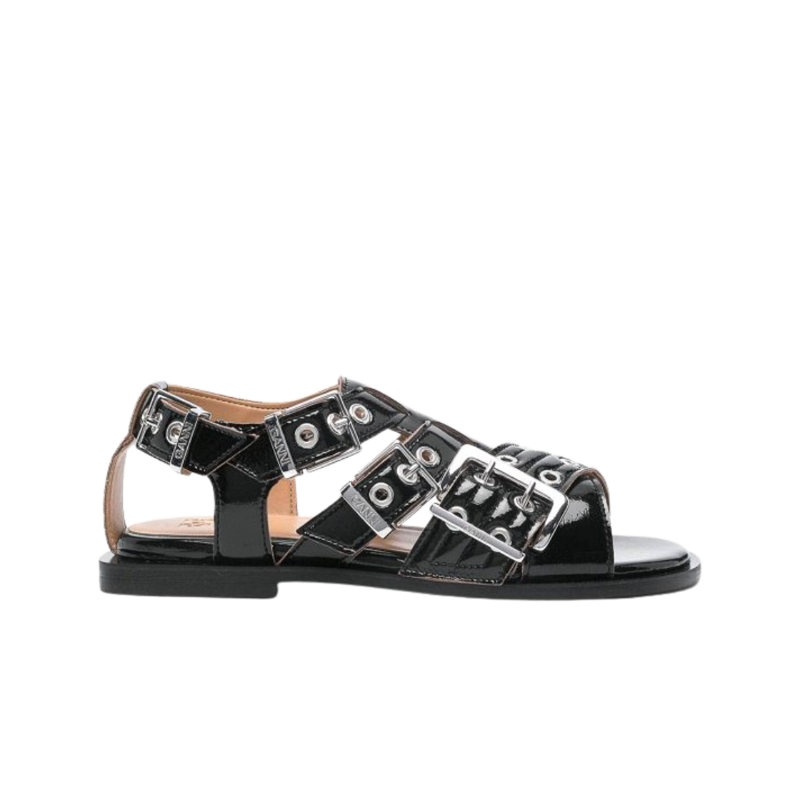 (W) 가니 페미닌 버클 샌들 블랙((W) Ganni Feminine Buckle Sandals Black)