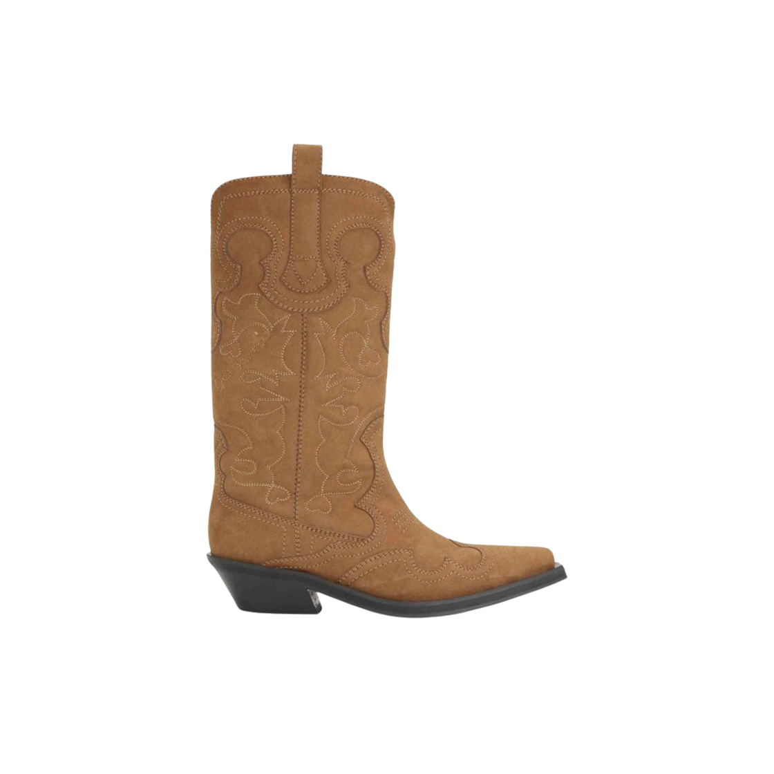 (W) 가니 미드 샤프트 자수 웨스턴 부츠 브라운((W) Ganni Mid Shaft Embroidered Western Boots Brown)