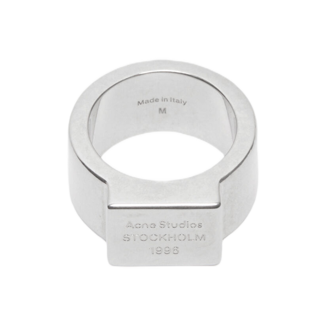 (W) 아크네 스튜디오 로고 인그레이브드 시그넷 링 세미 매트 실버((W) Acne Studios Logo Engraved Signet Ring Semi Matt Silver) - 1