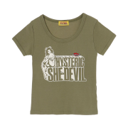 (W) Hysteric Glamour SHE Devil Heart Embroidered Chibi T-Shirt Khaki