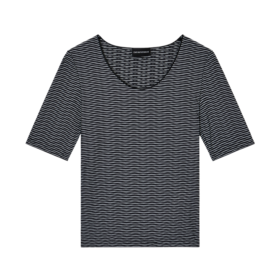 (W) 엠포리오 아르마니 투톤 자카드 저지 숏슬리브 점퍼 그레이((W) Emporio Armani Short Sleeve Jumper in Two-Tone Jacquard Jersey Grey) - 1