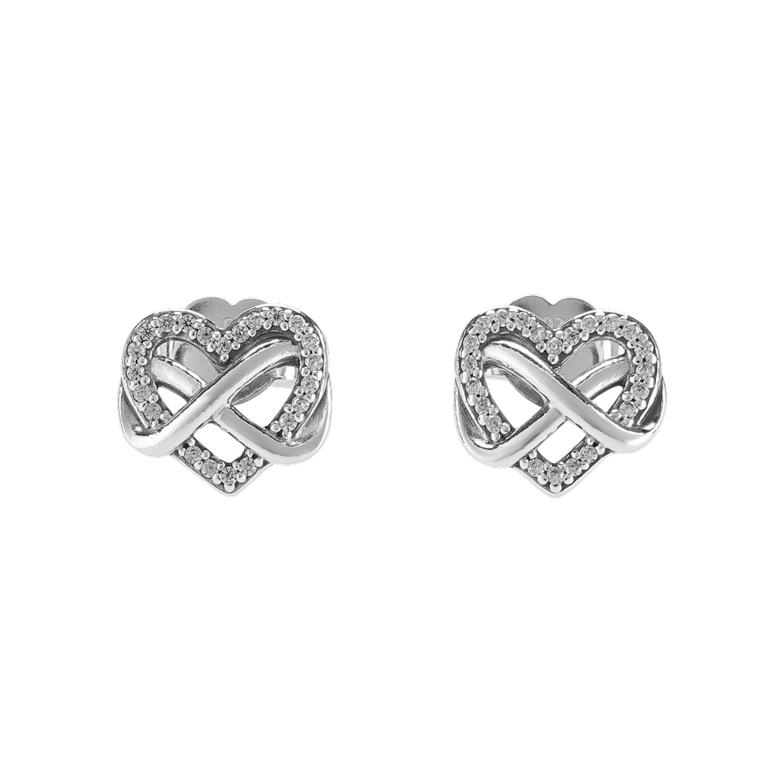 (W) 판도라 스파클링 인피니티 하트 스터드 이어링 스털링 실버 클리어