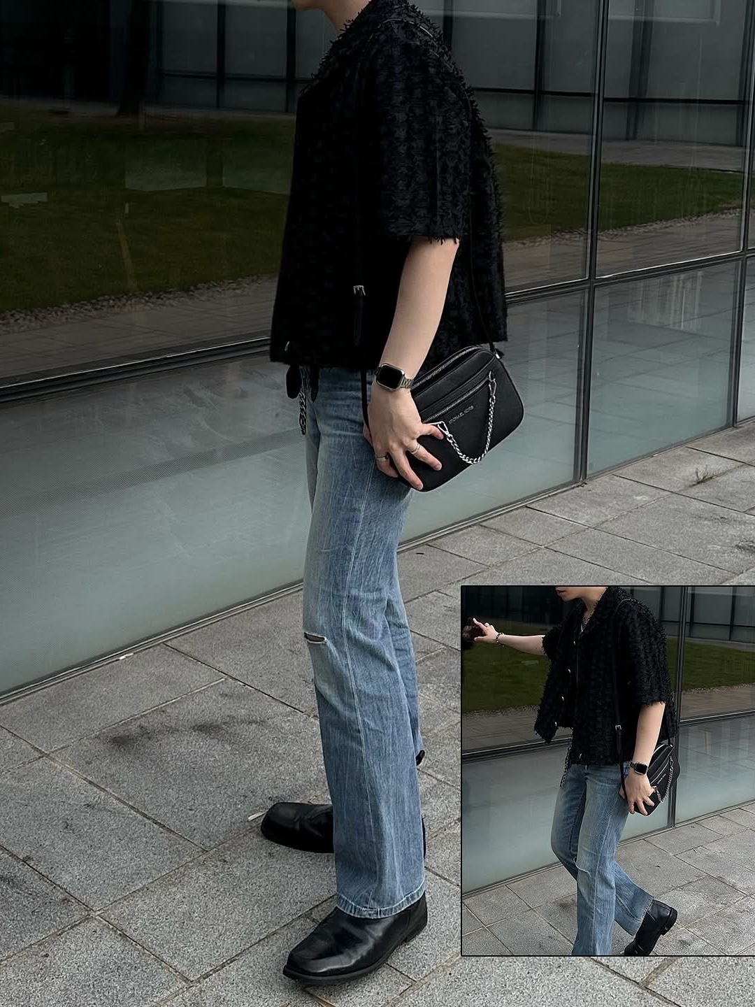 Diesel Dx1509 Stainless Steel Chain Necklace Silver, Michael Kors Jet Set Large Saffiano Leather Crossbody Bag Black 착용 스타일 - 6