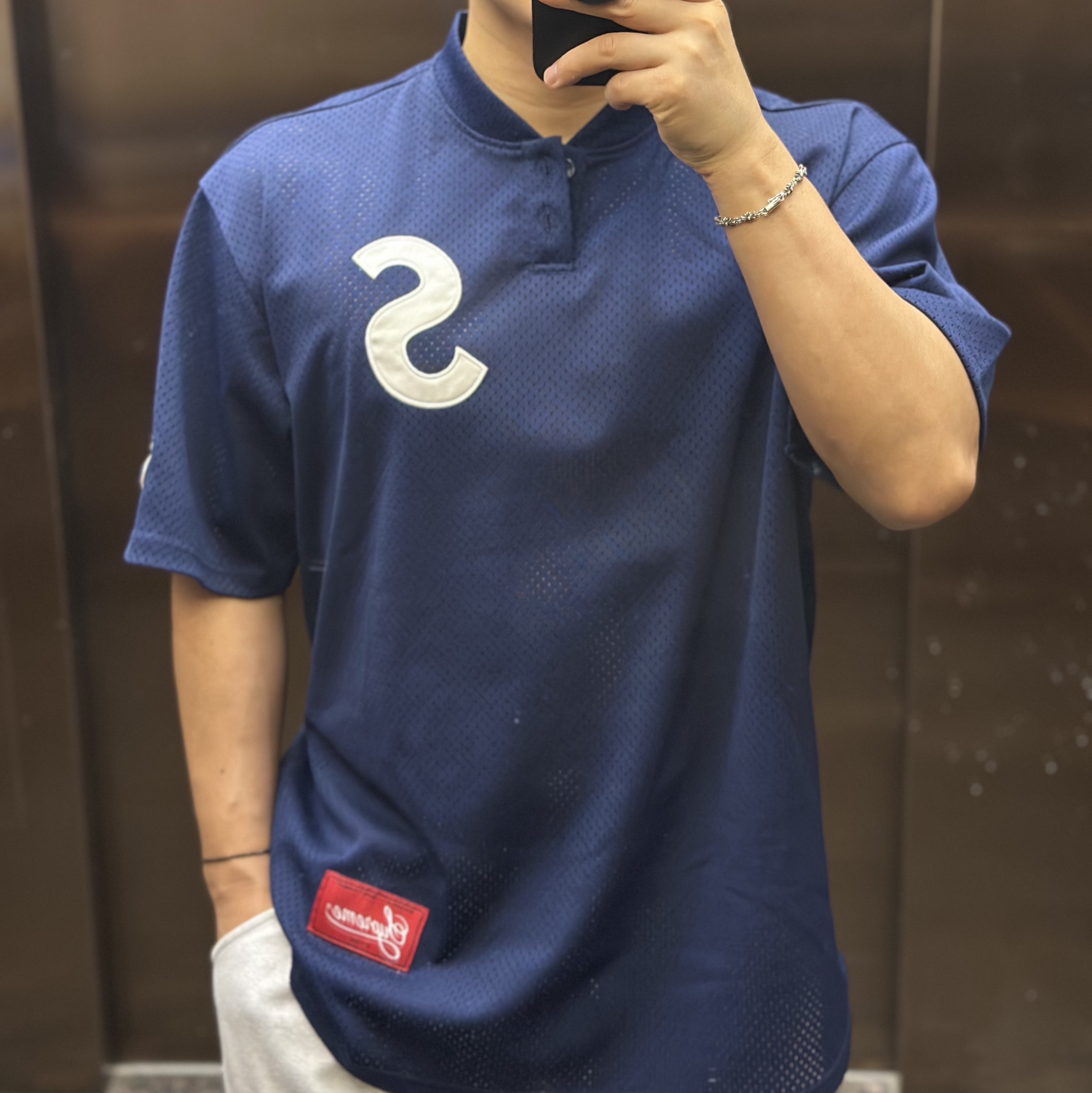 Supreme S Logo Baseball Henley Navy - 24FW 착용 스타일