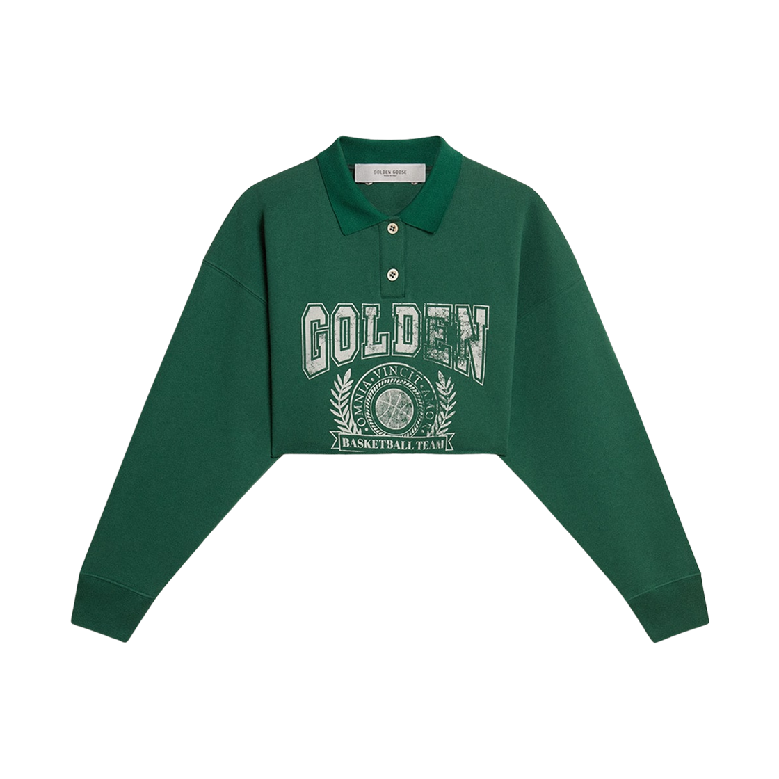 (W) 골든구스 프린트 크롭 폴로 스웨트셔츠 그린((W) Golden Goose Cropped Polo Sweatshirt with Print Green)