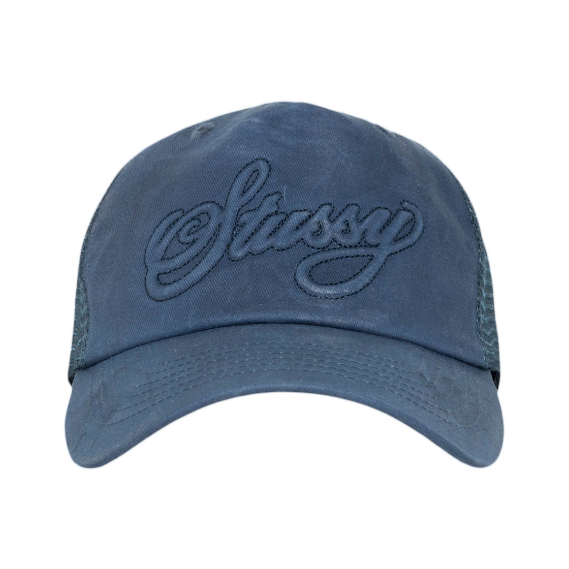1311189 Stussy Cursive Stitch Snapback Trucker Navy