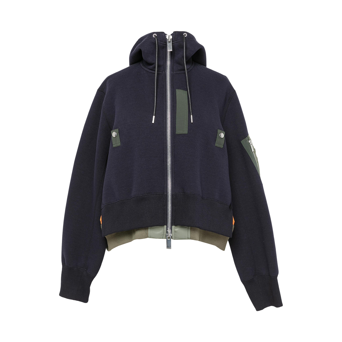 (W) 사카이 스폰지 스웨트 나일론 트윌 후드 네이비 카키((W) Sacai Sponge Sweat Nylon Twill Hoodie Navy Khaki)