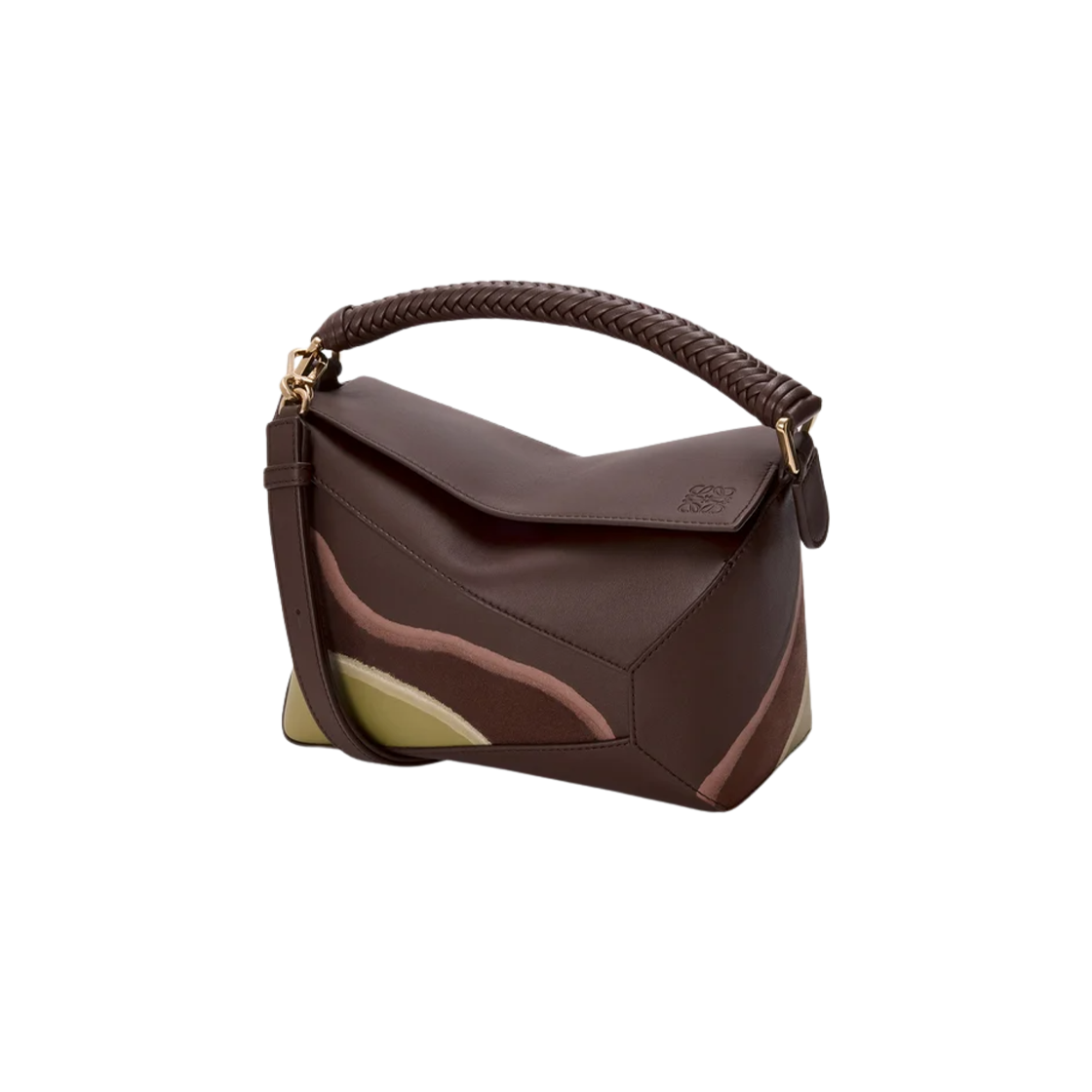 A510P60XB0-0017 Loewe Small Puzzle Edge Landscape Bag in Nappa Calfskin Chocolate Light Moss