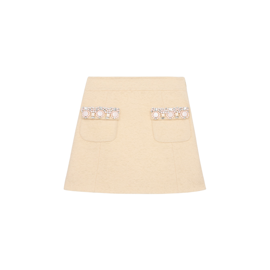 RJ025333J-01VA (W) Celine Embroidered Mini Skirt in Bouclette Natte Vanilla