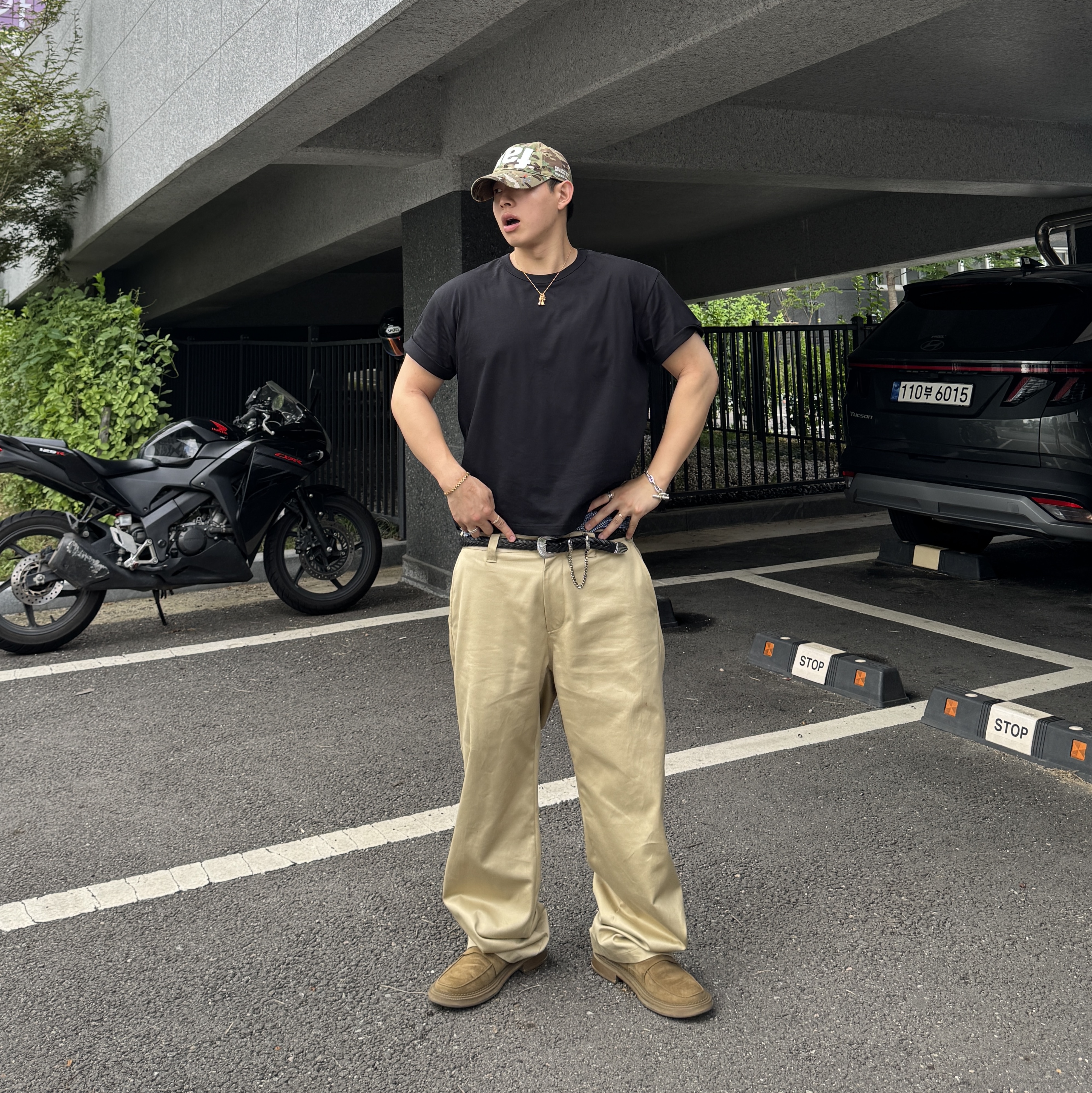 Nonnod Side cargo shorts Beige 착용 스타일 - 3