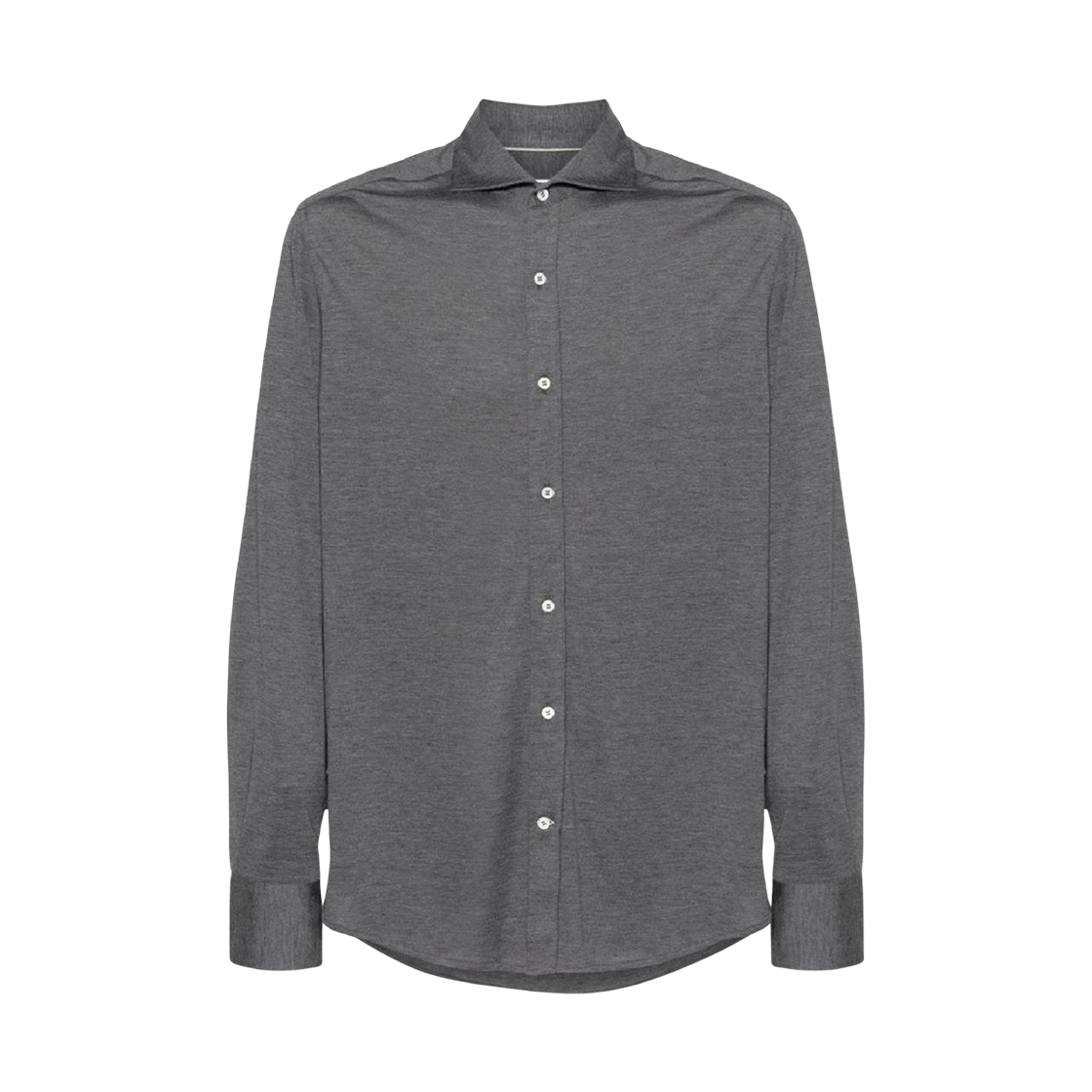 MH8366686-C572 Brunello Cucinelli Silk and Cotton Lightweight Jersey Shirt with Spread Collar Grey