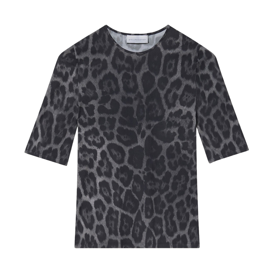 6J04113SQA081230 (W) Stella McCartney Leopard Print Short Sleeve T-Shirt Ash Grey