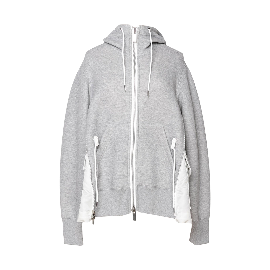 SCW-230-381 (W) Sacai Sponge Sweat Nylon Twill Hoodie Light Grey