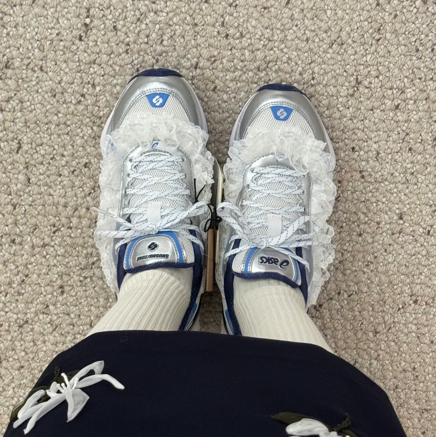 Asics x Shushu Tong Gel-Kinetic Fluent White Dive Blue 착용 스타일