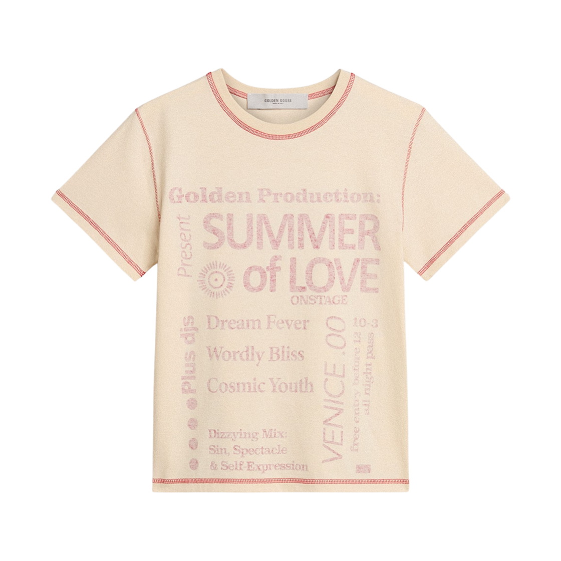 (W) 골든구스 페이디드 레드 악센트 티셔츠 크림((W) Golden Goose T-Shirt with Faded Red Accents Cream)