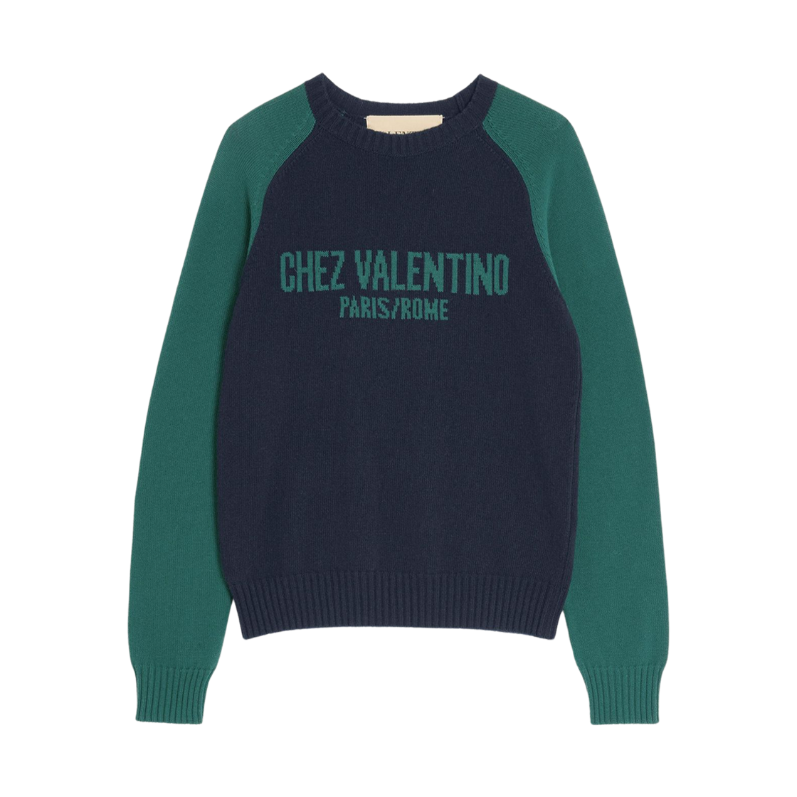 발렌티노 쉐 발렌티노 자카드 패턴 울 코튼 스웨터 블루 그린(Valentino Wool and Cotton Sweater with Chez Valentino Jacquard Pattern Blue Green)