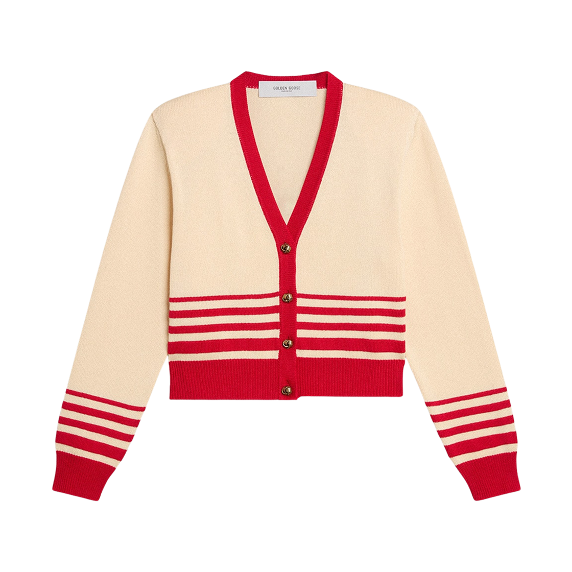 (W) 골든구스 레드 스트라이프 가디건 크림((W) Golden Goose Cardigan with Red Stripes Cream)