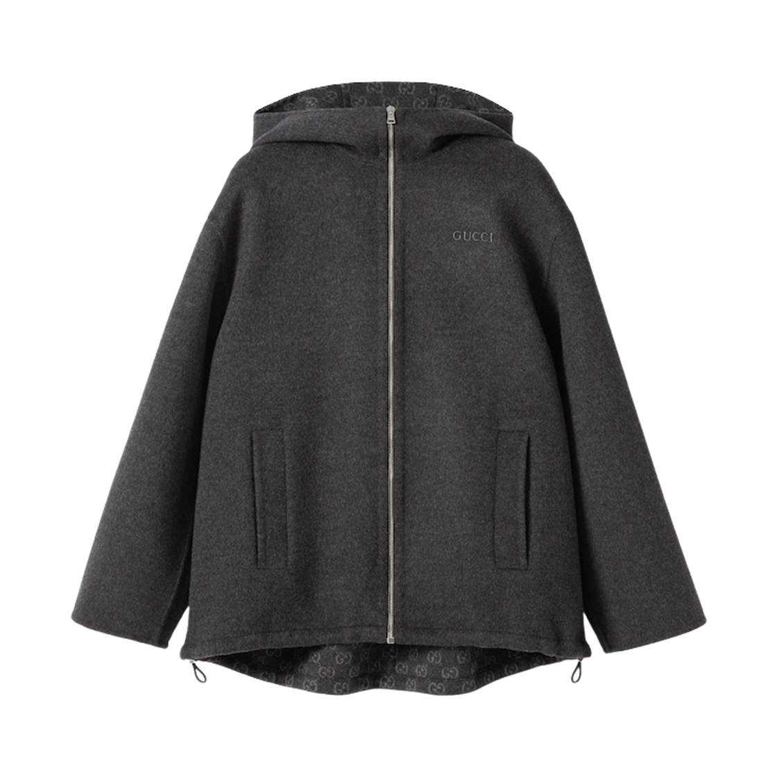 808884-ZAQW0-1179 (W) Gucci Embroidered Wool Silk Hooded Jacket Dark Grey Light Grey