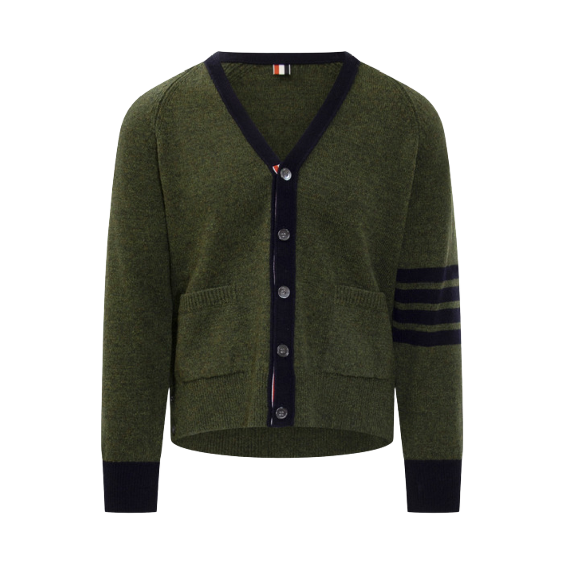 MKC613B-Y1026-310 Thom Browne 4-Bar Stripe V-Neck Cardigan Green