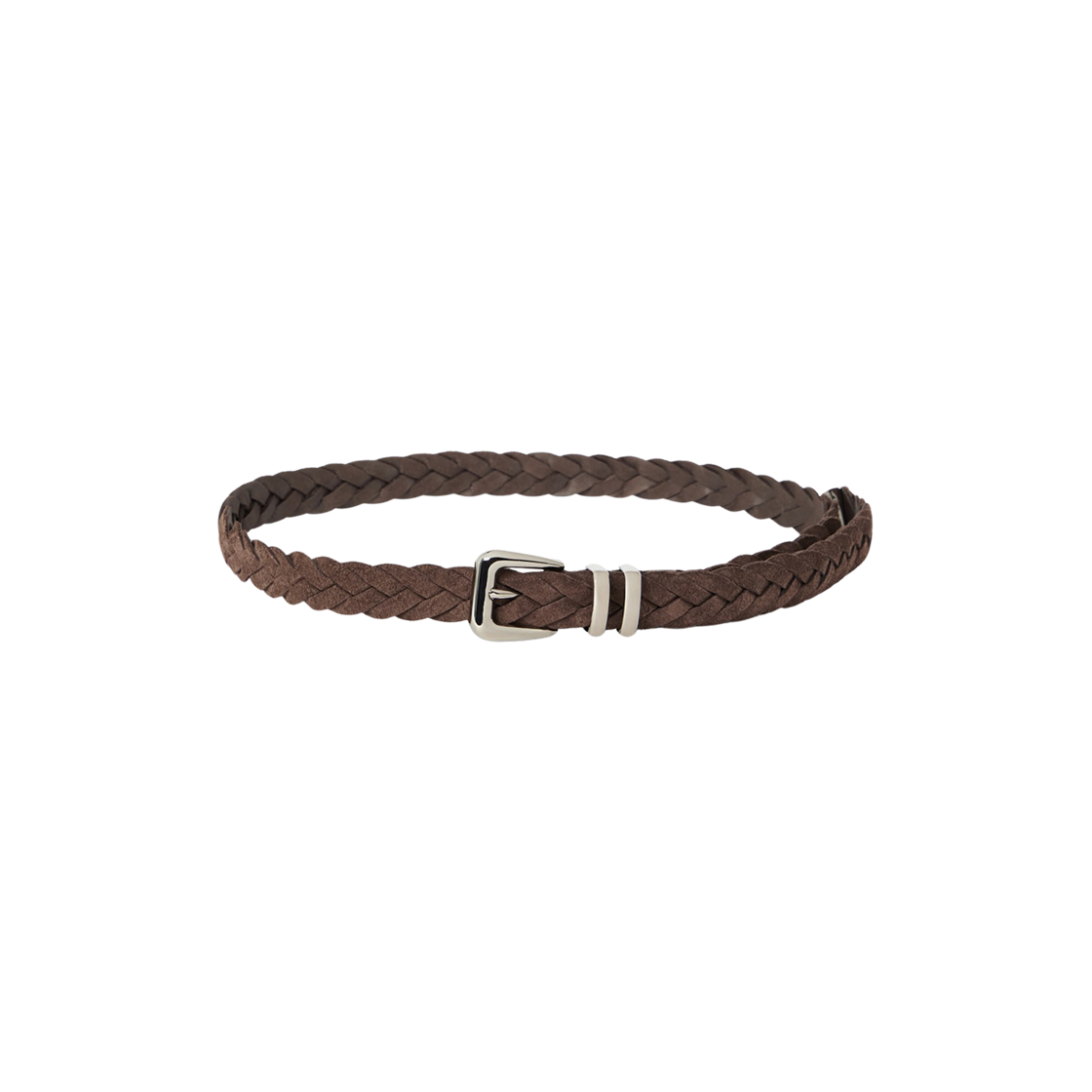 MAURP253-C7284 Brunello Cucinelli Reversed Calfskin Braided Belt with Tip Rust Brown