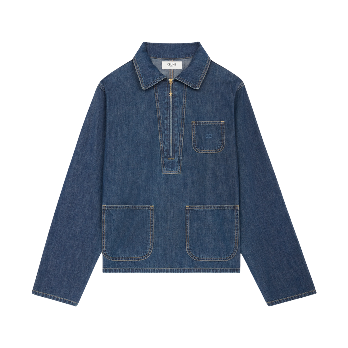 (W) 셀린느 데님 쿼터 지퍼 셔츠 다크 오션 워시 데님((W) Celine Quater Zip Shirt in Dark Ocean Wash Denim)