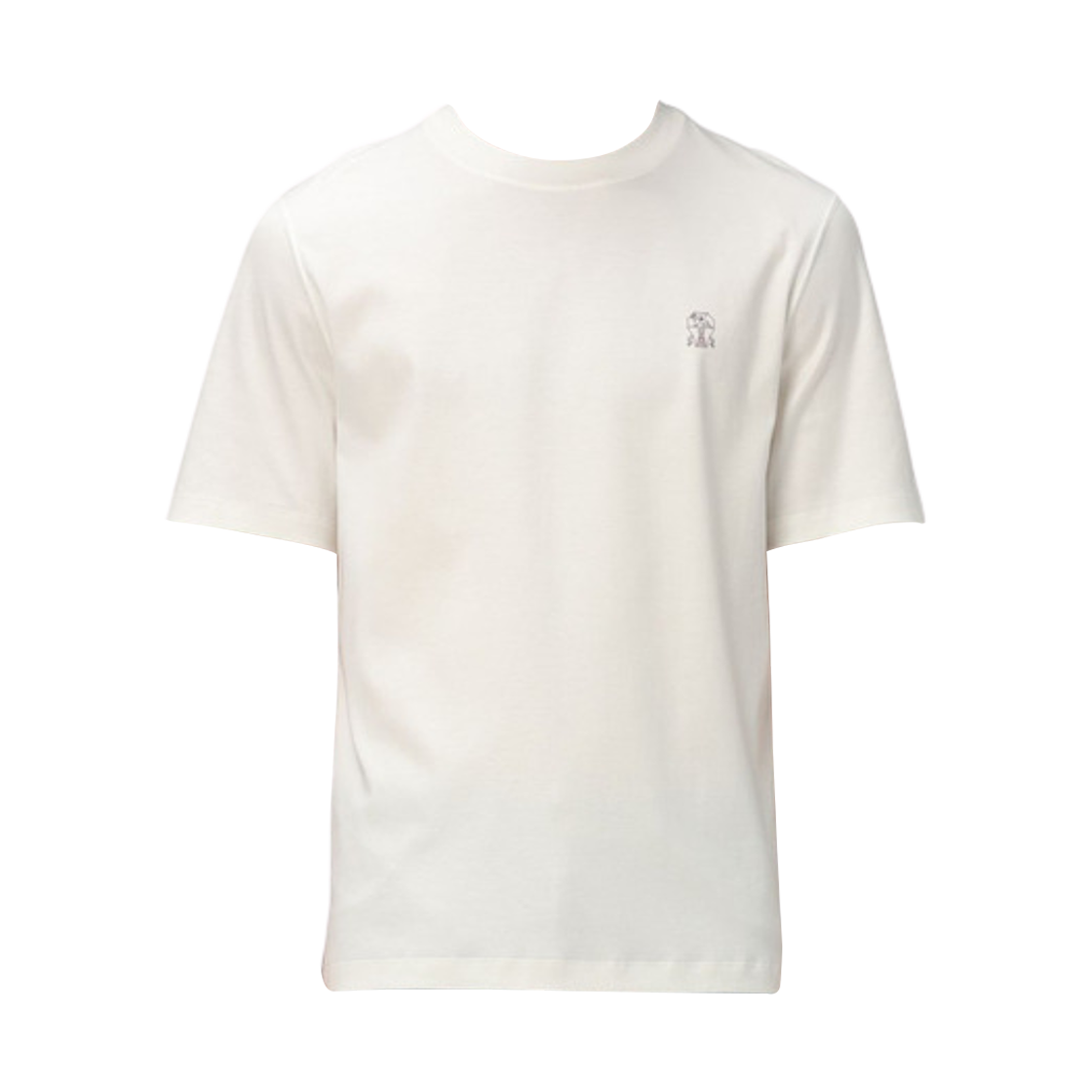 브루넬로 쿠치넬리 로고 코튼 저지 크루넥 티셔츠 오프 화이트(Brunello Cucinelli Cotton Jersey Crewneck T-Shirt with Logo Off White) - 1