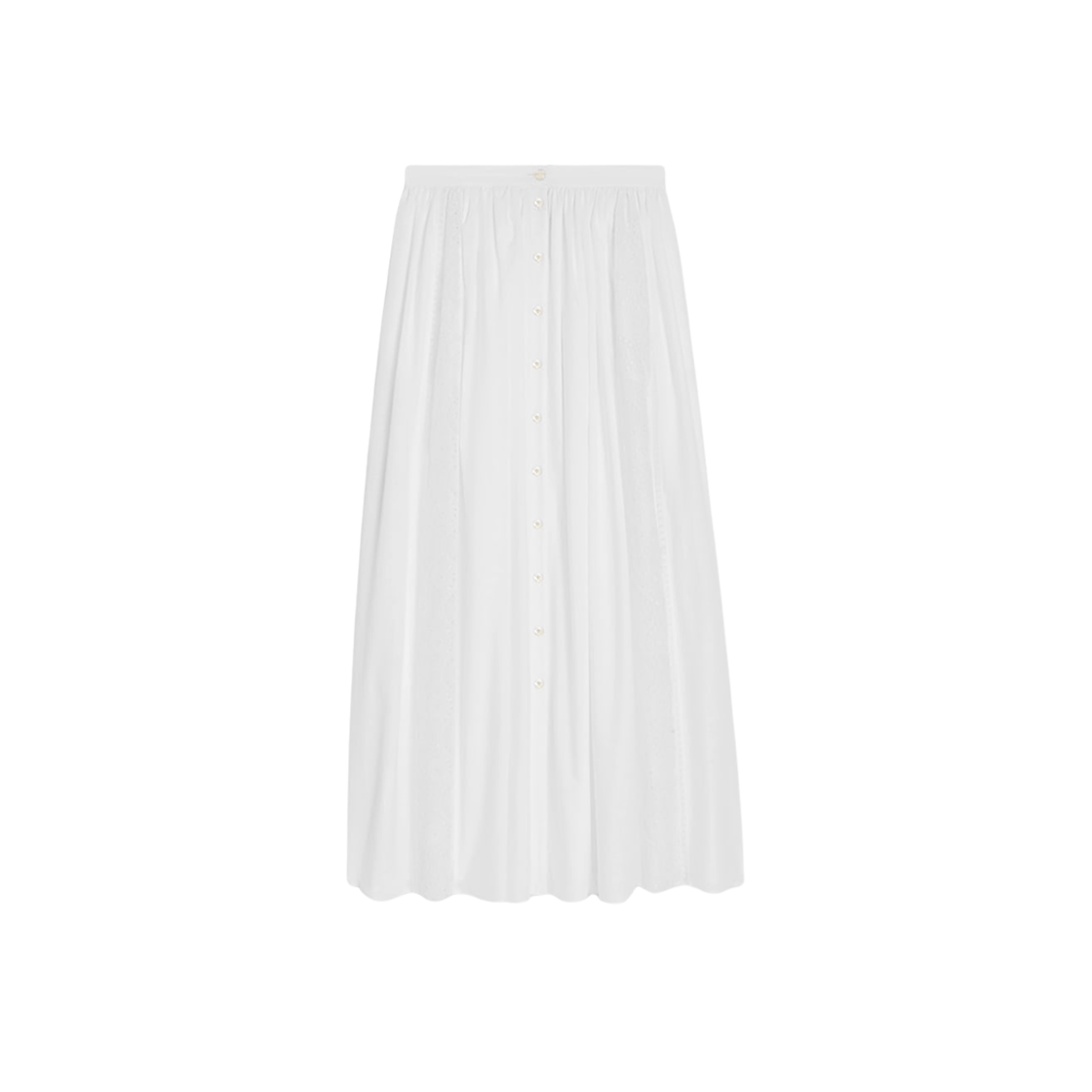 RJ03G658R-01BC (W) Celine Embroidered Skirt in Cotton Cambric White
