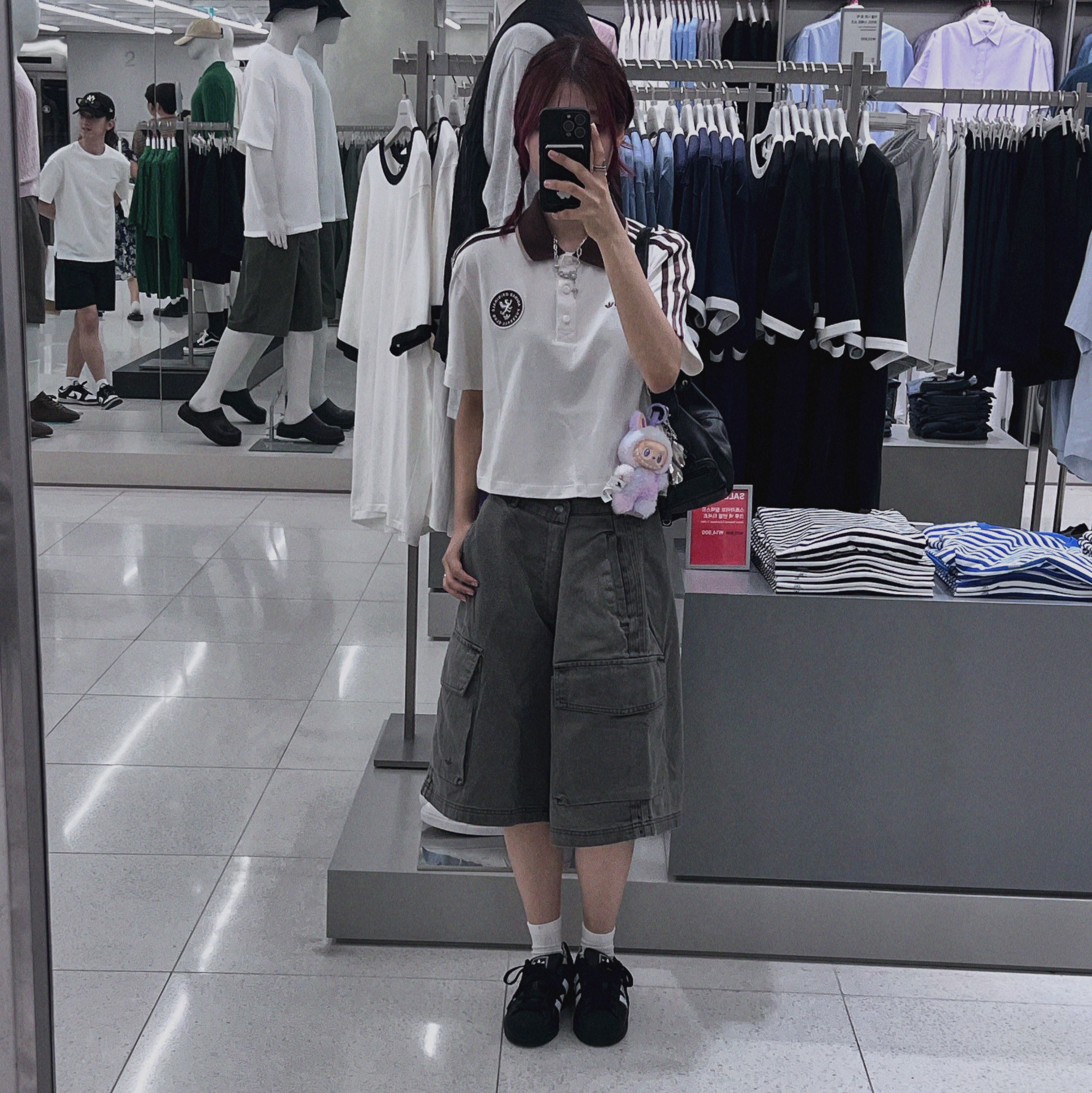 Adidas Superstar II Core Black Cloud White, Pop Mart Labubu The Monsters Highlight Series Luck Keyring (Opened Case) 착용 스타일