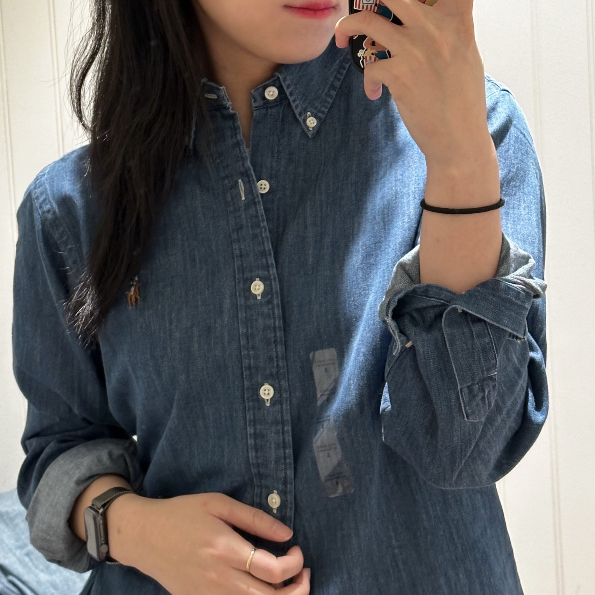 [30%적립] Polo Ralph Lauren Custom Fit Denim Shirt Navy 착용 스타일