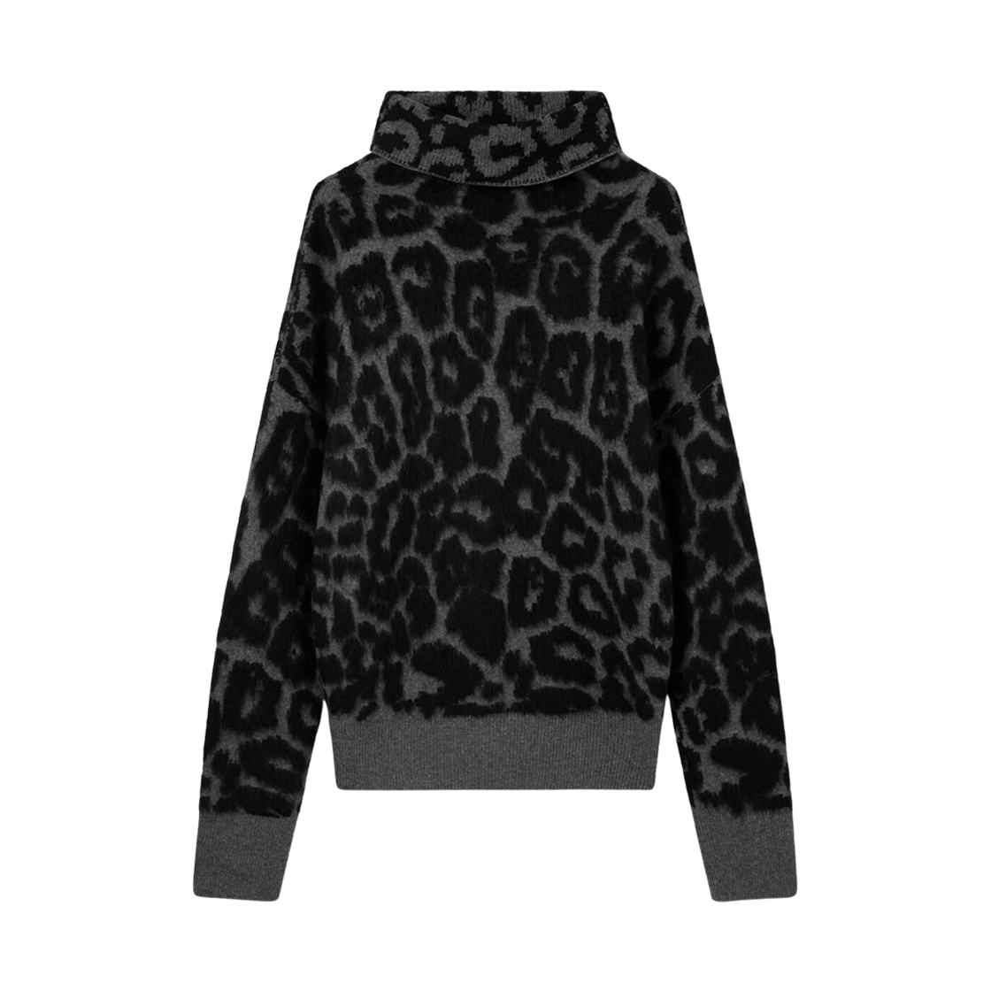 6K10543S25901010 (W) Stella McCartney Leopard Jacquard Turtleneck Sweater Black Grey