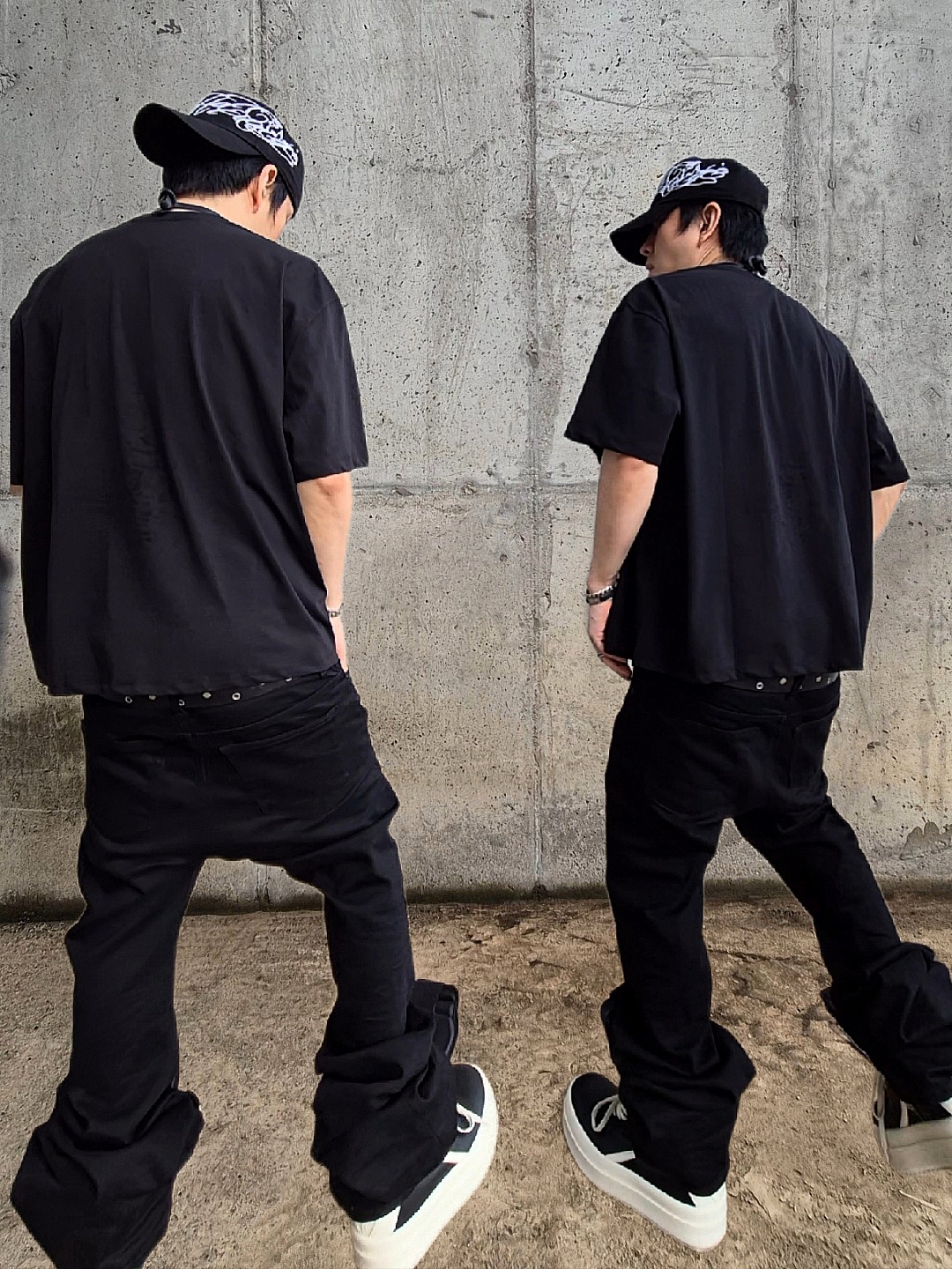 Rick Owens Hollywood Mega Bumper Geobasket in Full Grain Calf Leather Black Milk, Undermycar Mu.103 Anti Fxxking Logo Play Wide Crop T-Shirts Black 착용 스타일 - 1