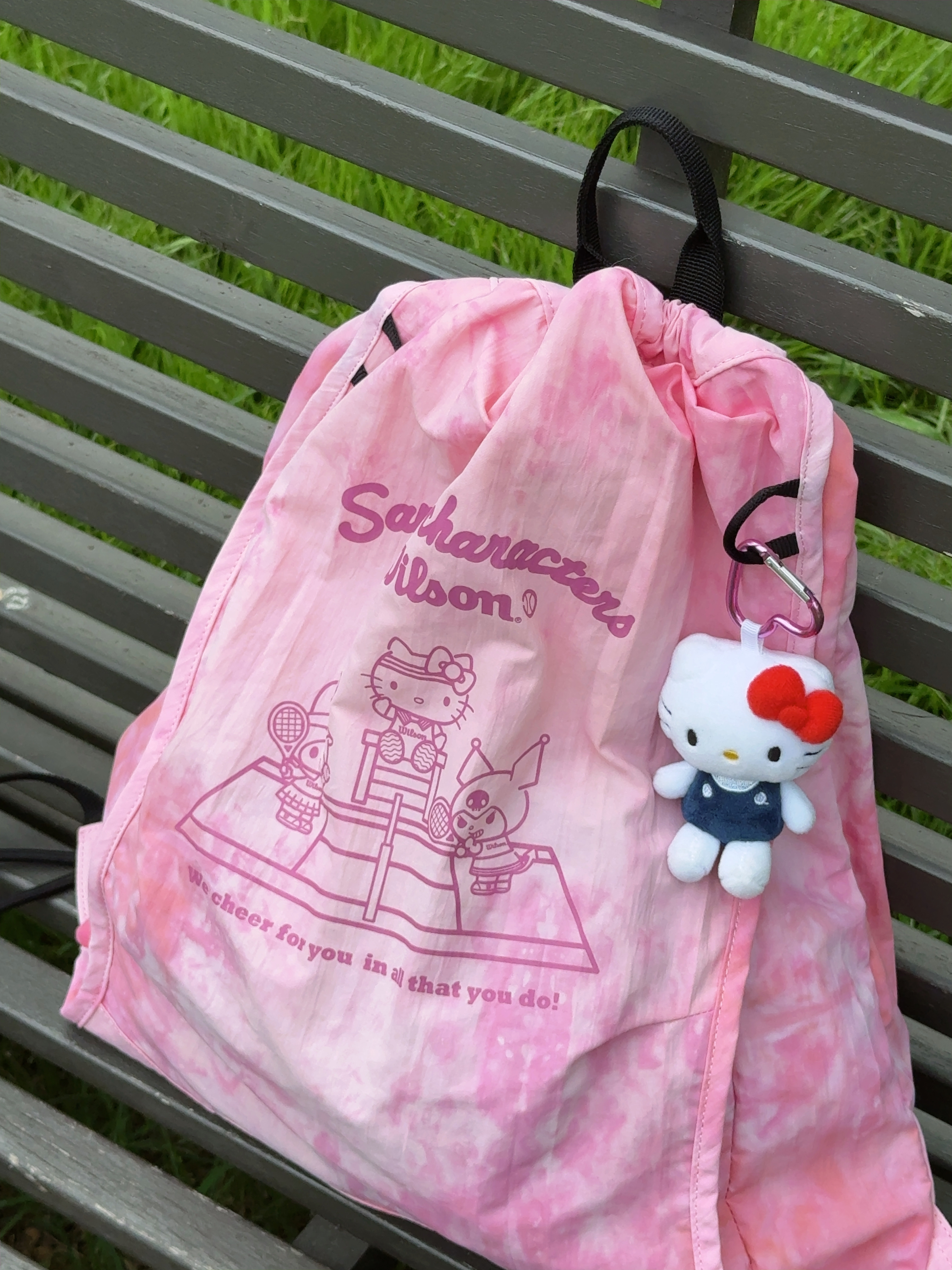 (W) Wilson x Sanrio Characters Hello Kitty Graphic Ringer Crop T-Shirt White, Chanel Butterfly Sunglasses Acetate & Black Frame Grey Lenses Asian Fit 착용 스타일 - 4