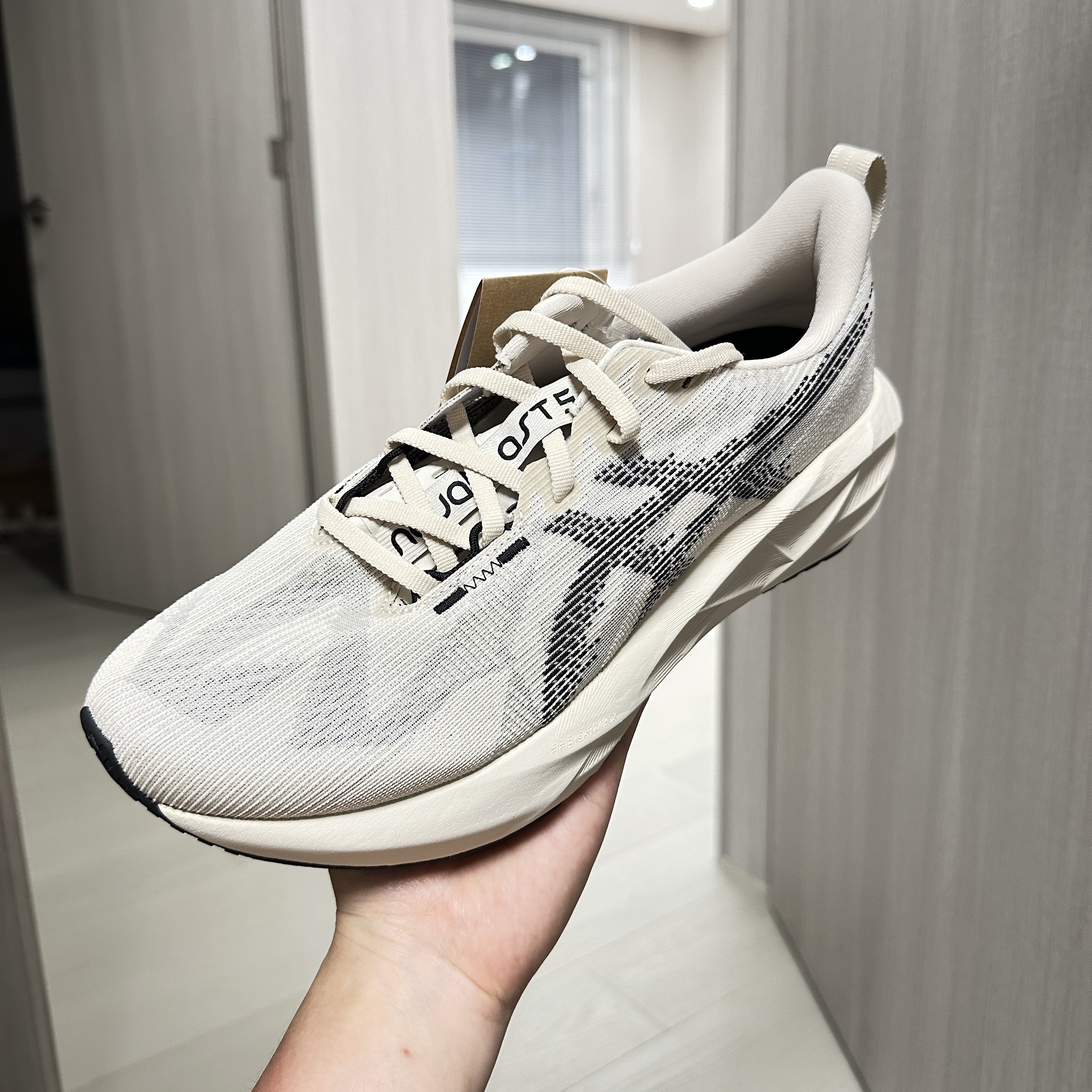 Asics Novablast 5 Oatmeal Black - D Standard 착용 스타일 - 1