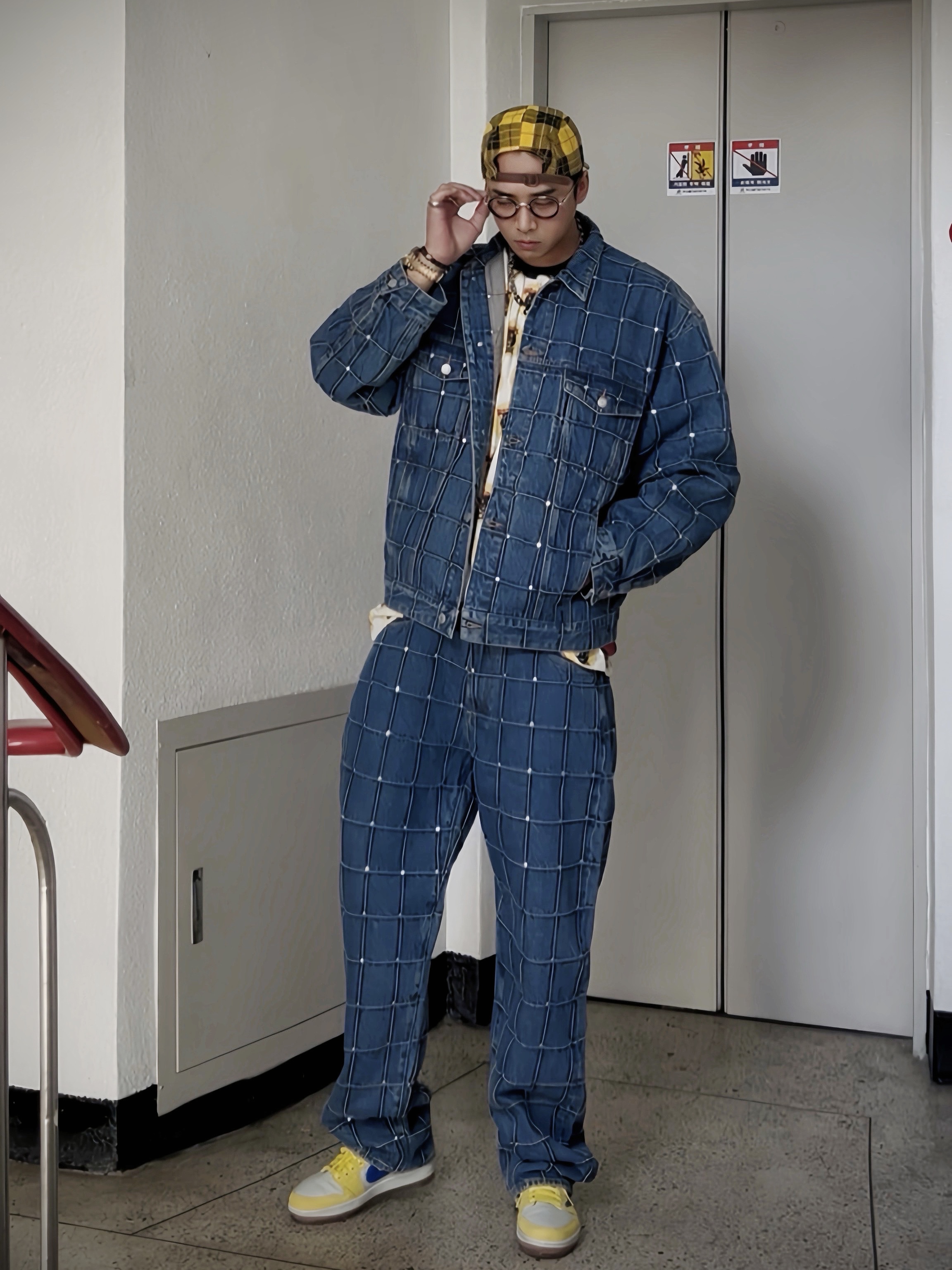 Supreme Washed Chino Twill Camp Cap Yellow Tartan - 20FW, Chrome Hearts SEX T-9 Black Shiny Silver 착용 스타일 - 3