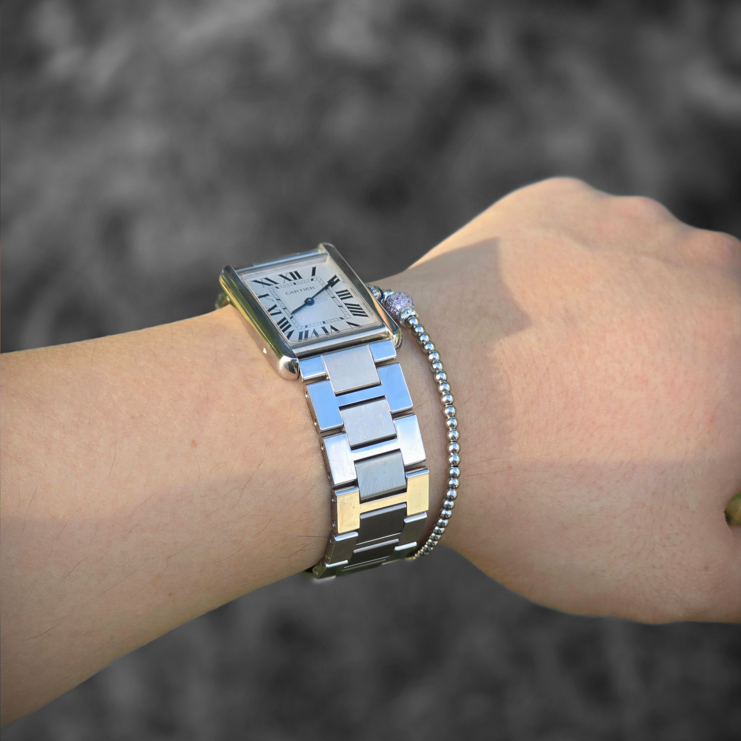 JOSEPHT Jacob Cream, Cartier Tank Must Watch Large Quartz Steel Bracelet Steel 착용 스타일 - 3