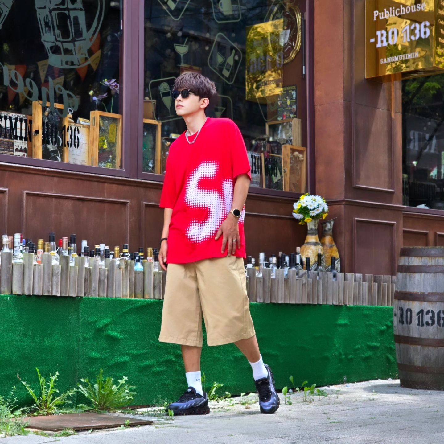 Supreme Halftone S/S Top Red - 24SS, Diesel Dx1446 Red Enamel Stainless Steel Chain Necklace Silver 착용 스타일 - 3