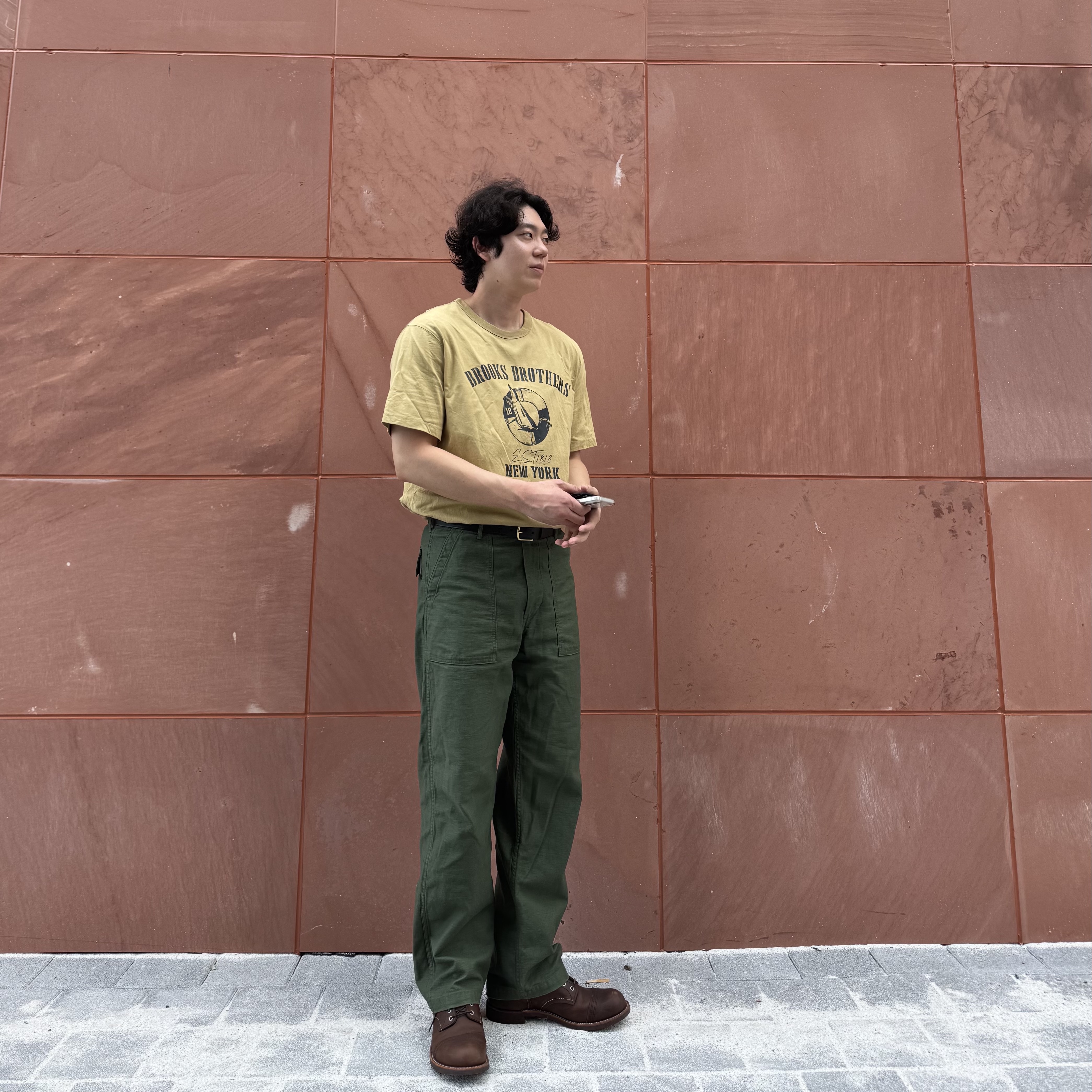 Orslow 5002 US Army Fatigue Pants Green, Red Wing Iron Ranger 8111 Amber Harness - D 착용 스타일 - 1