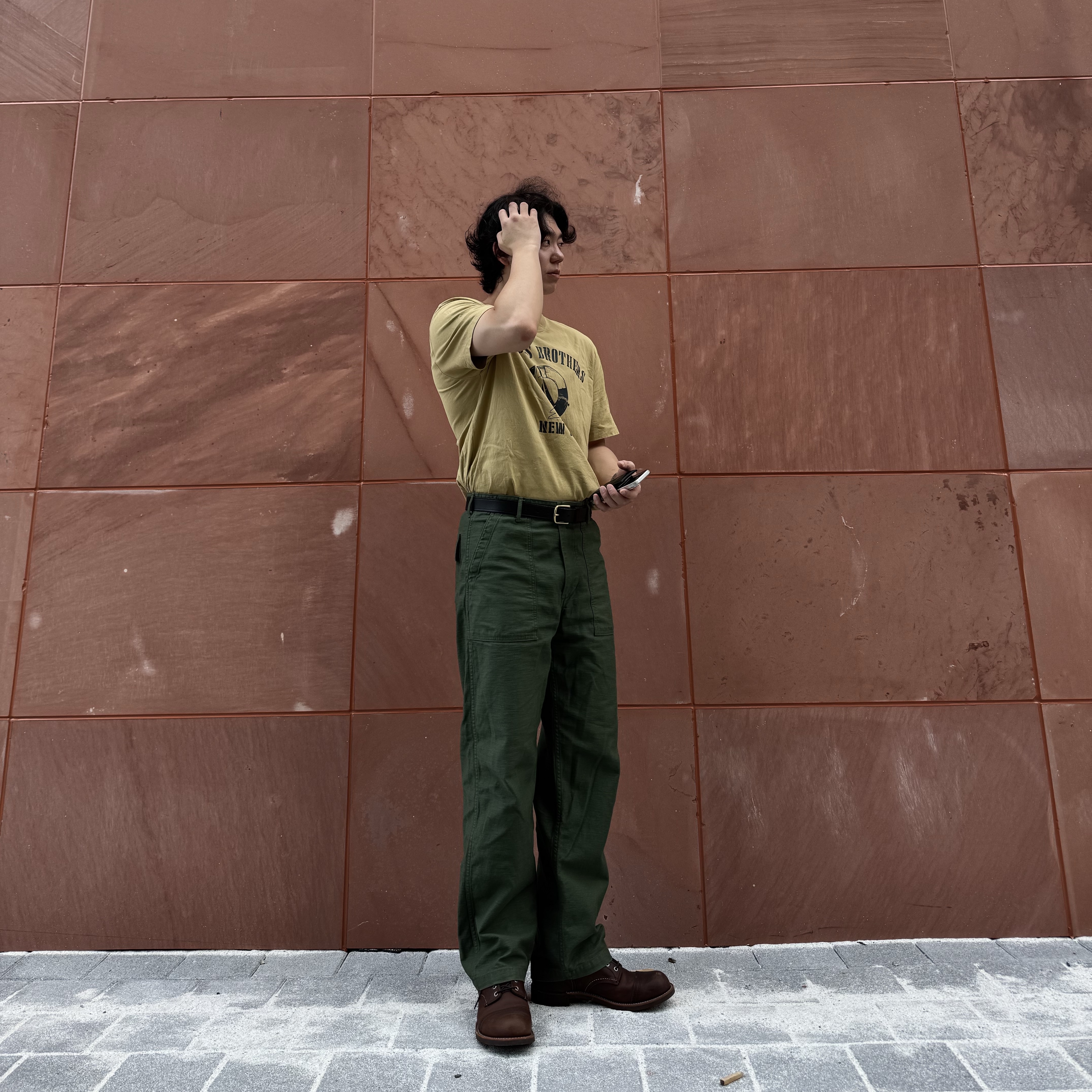 Orslow 5002 US Army Fatigue Pants Green, Red Wing Iron Ranger 8111 Amber Harness - D 착용 스타일 - 2