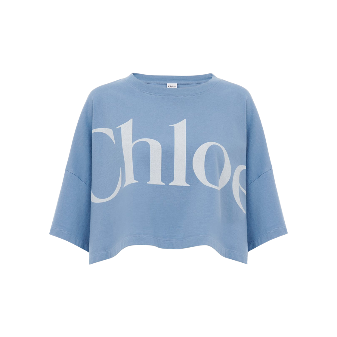 CH25AJH0918340Q (W) Chloe Cropped Boxy Logo T-Shirt in Cotton Jersey Airy Blue