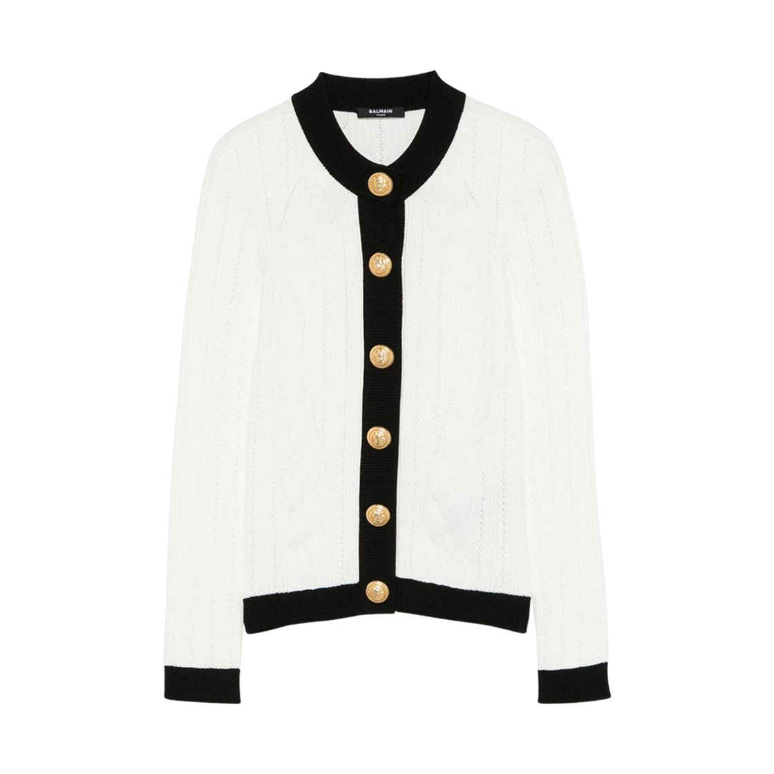 (W) 발망 니트 크루넥 가디건 화이트 블랙((W) Balmain Knit Crewneck Cardigan White Black)