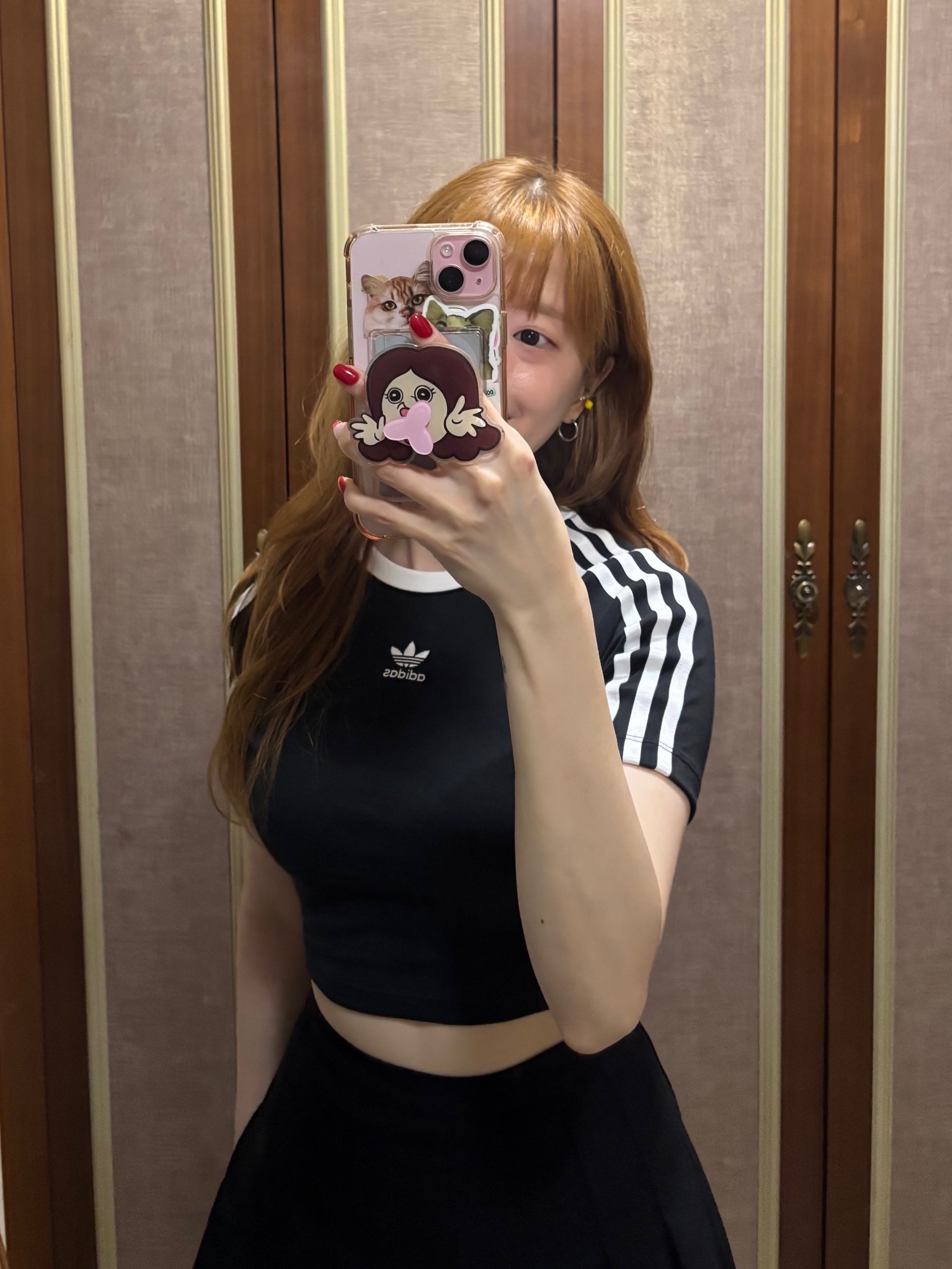 (W) Adidas 3S Baby T-Shirt Black - KR Sizing, Adidas Adilette Clog Black White 착용 스타일 - 3