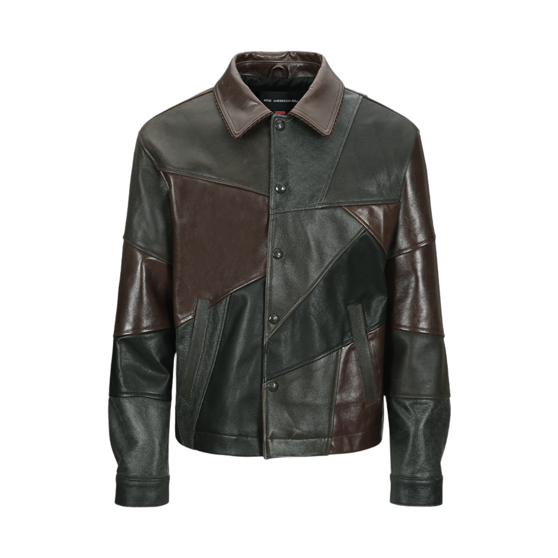 awa730u(BLACK/BROWN) ADSB ANDERSSON BELL Unisex Patchwork Leather Jacket Black Brown
