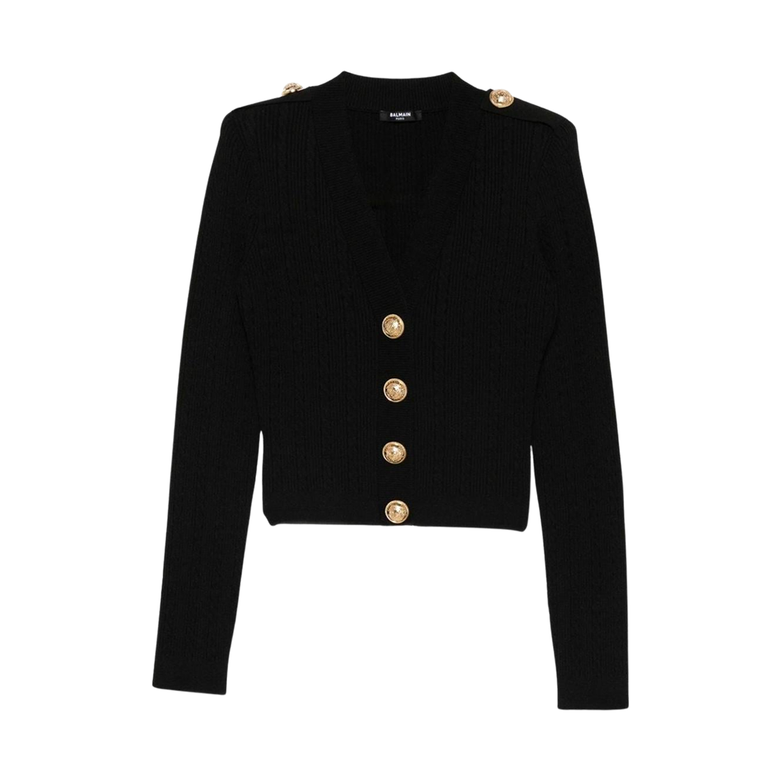 FF1KL245KI500PA (W) Balmain Long Sleeve Cable Knit Cardigan Black