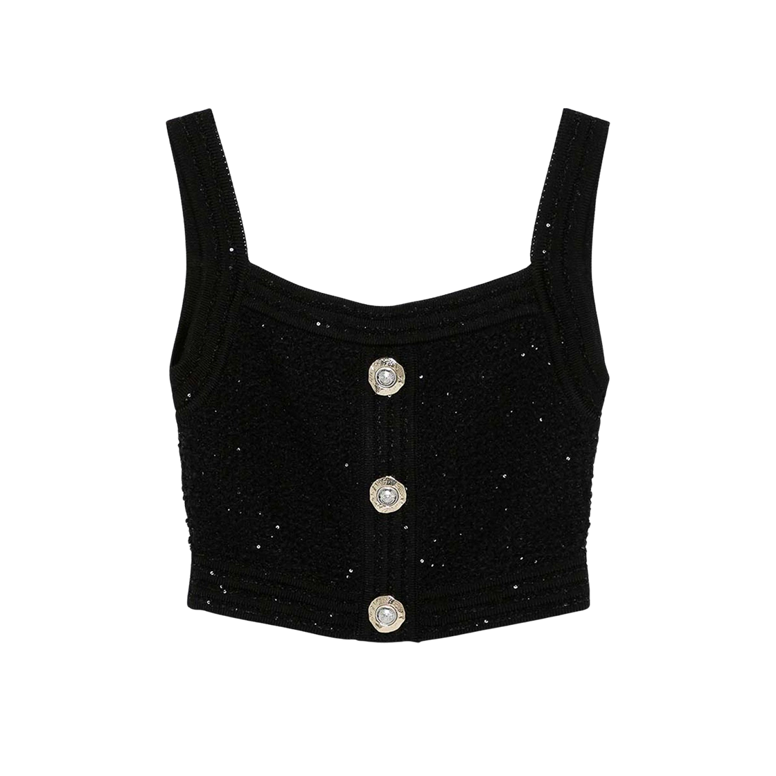 (W) 발망 코튼 블렌드 크롭 탑 블랙((W) Balmain Cotton Blend Crop Top Black)