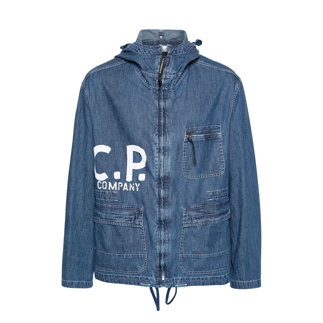 C.P. 컴퍼니 로고 프린트 데님 고글 자켓 스톤 블리치 - 24SS(C.P. Company Logo Print Denim Goggle Jacket Stone Bleach - 24SS) - 1